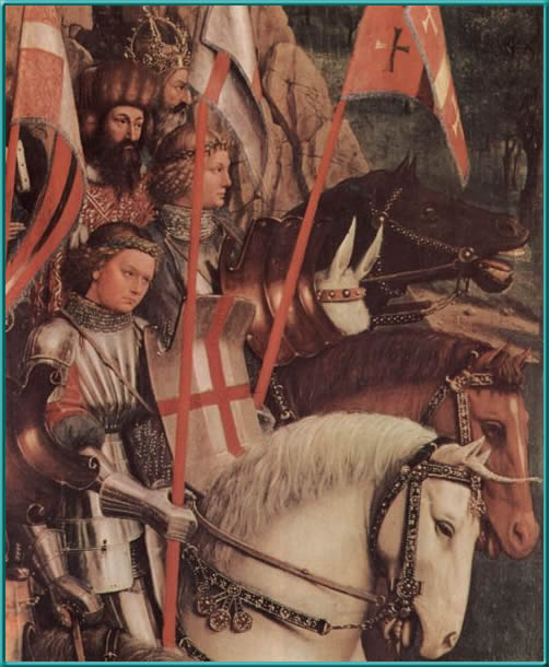 Ян ван Эйк.  Рыцари на марше (фрагмент алтаря собора Св.Бавона в Генте), XV век