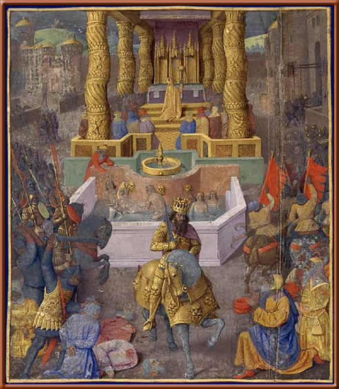 The taking of Jerusalem by Herod the  Great, 36 BC, by Jean Fouquet, late 15th  century.